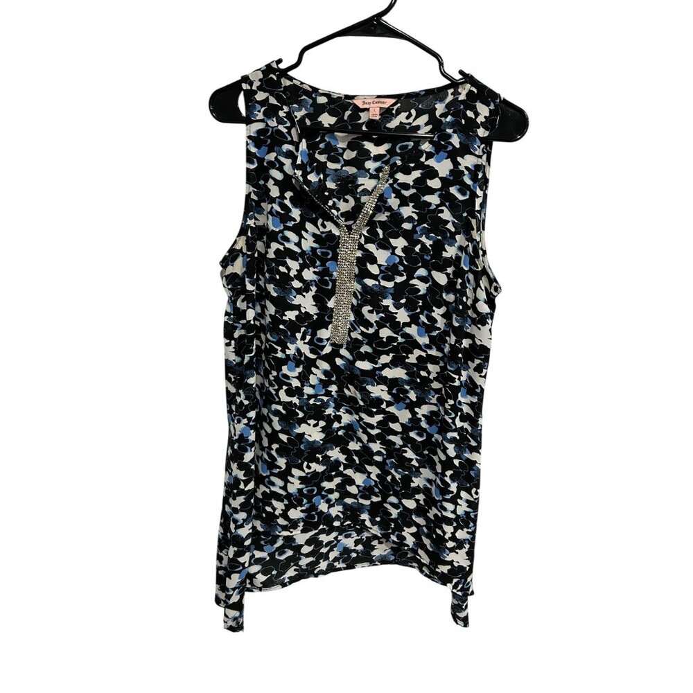 Juicy Couture Womens Sleeveless Top Rhinestone Accent Abstract Print Size L